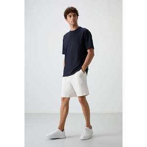 T-shirt basique pour homme Air Jones bleu marine en tissu gaufré interlock texturé coupe oversize - Haut décontracté confortable en mélange polyester-lycra - Product Image 2