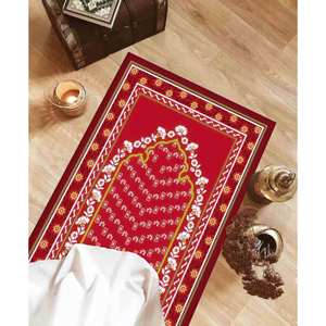 Tapis de prière rouge à fleurs : Décoration islamique pour la maison, tapis imprimé, tapis fin non tissé - Product Image 4