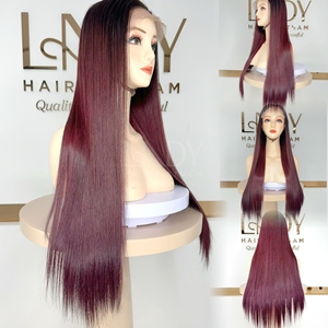 Vente en gros de haute qualité Bourgogne Couleur HD Dentelle Os Droite Perruques Avant Perruques Cheveux Humains Vietnamiens - Product Image 1