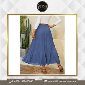 <b>Women's</b> Casual Floor-Length <b>Skirts</b> 100% Polyester with Natural Waistline Breathable for Autumn Spring Summer Season - Product Image 3