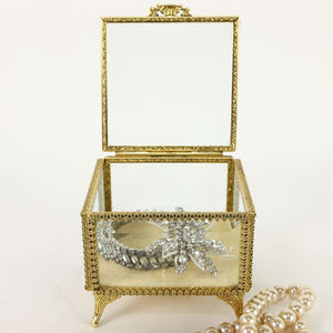 Fabrication de quantité en vrac artisanale indienne produit boîte de rangement en verre biseauté verre clair or fini anneau bibelot boîte à bijoux - Product Image 2