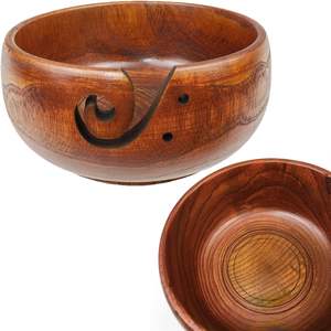 Bol en fil en bois avec support de trous palissandre artisanat fait à la main bol à tricoter stockage accessoires de tricot et de crochet - Product Image 3