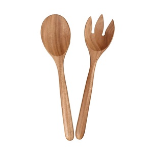 Saladier en bois d'acacia avec fourchette cuillère de service en bois naturel poli outil de service avec logo personnalisé - Product Image 5