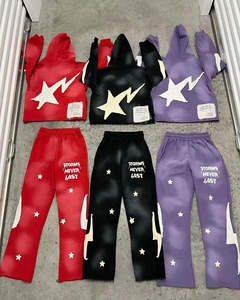 ชุดแทรคสูทสตรีทแวร์คุณภาพสำหรับผู้ชายไซส์ใหญ่ OEM ODM รับทำโลโก้ เสื้อฮู้ดแขนยาว กางเกงขายาว ชุดฮู้ดดี้ลายฟอกสี กันลม - Product Image 2