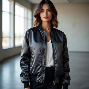 2024 chaqueta de bombardero de béisbol de satén para mujer, ropa de calle informal de manga larga acolchada para mujer - Product Image 4