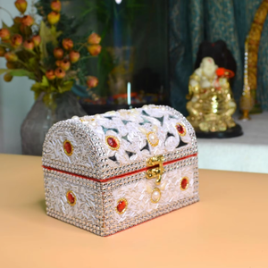 Foldable Embroidery EXOTIC INDIAN ART <b>Keepsake</b> Jewelry Organizer <b>Boxes</b> 100% Cotton Fabric European Style Functional Design Lid - Product Image 2