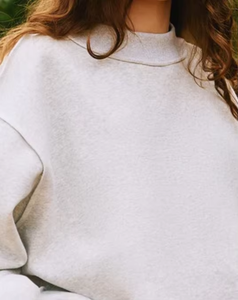Women's Autumn/Winter Fleece Oversized Mock Neck Drop Shoulder <b>Long</b> Sleeve Pullover <b>Sweatshirt</b> with Front Logo Eco-Friendly - Product Image 4