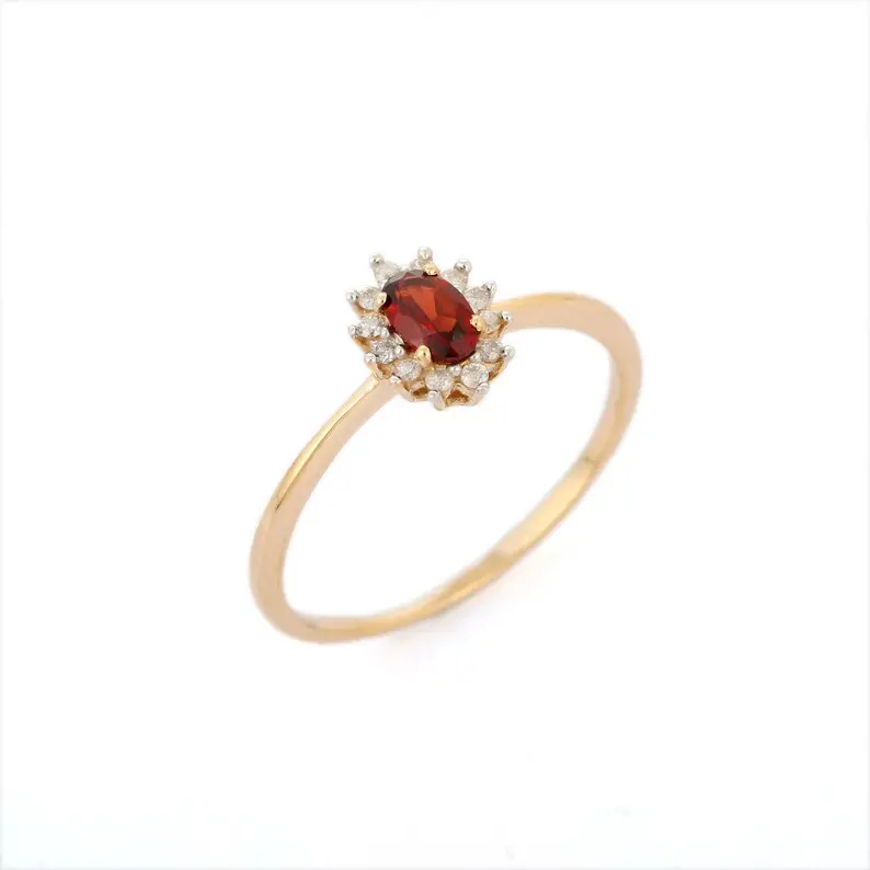 Handmade Designer Natural Garnet With Diamond Gemstone Ring 14K Fine Yellow Gold Cluster Ring Fine Jewelry For Women