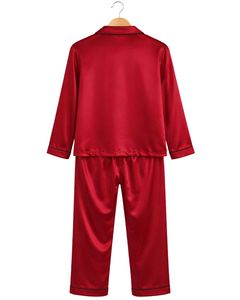 Manufacturer Customized <b>Women</b> Red Satin Silk <b>Pajama</b> Set Button Down Long Sleeve Sleepwear Luxury Soft Shiny Nightwear Loungewear - Product Image 2