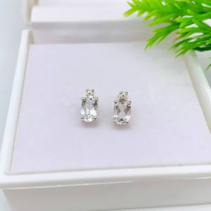 Boucles d'oreilles clous en argent sterling avec topaze blanche, coupe ovale, pierre de naissance d'avril, bijoux minimalistes, vintage, élégants, pour anniversaire, fête - Product Image 5