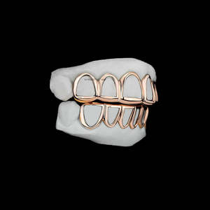 Juego de Rejillas Dentales Personalizadas con Contorno Dorado, Huecas en la Parte Superior e Inferior, Acabado Pulido, Estilo Minimalista Hip Hop para Hombre - Product Image 4