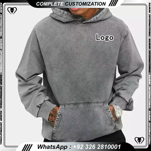 Personnalisable Acide Lavage Hommes À Capuche Surdimensionné Vintage Français Terry Coton Polaire Sweat avec 3D Impression Motif Streetwear Style - Product Image 6