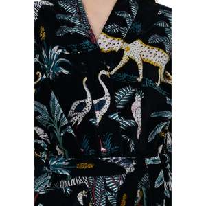 Unisex Luxury Velvet House Robe <b>Kimono</b> Woven Mid Night Black Jungle Quirky Reversible <b>Silk</b> Lined <b>Jacket</b> Soft ODM Loungewear - Product Image 2