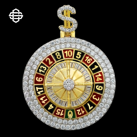 Liontin Roda Roulette Custom Berlapis Perak 925 dan Emas, Hiasan Zirkon, Tanda Dolar Berkilau, Perhiasan Hiphop untuk Pria dan Wanita