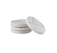 Lot de 6 sous-verres ronds en marbre blanc écologiques et modernes pour café et boissons, épaisseur 5 mm, exportation uniquement depuis l'Inde