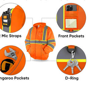 High Visibility <b>Working</b> <b>Mens</b> Hi Vis <b>Hoodie</b> Print Logo Construction Reflective Hi Vis <b>Hoodie</b> Construction - Product Image 4