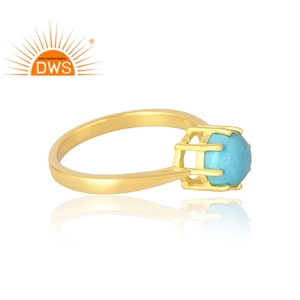 Latest Selling DWS 925 Sterling Silver 18K Gold Plated <b>CZ</b> Arizona Turquoise Gemstone <b>Ring</b> for Certificate Prong Setting Trendy - Product Image 4