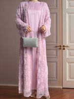 Ensemble 2 pièces Abaya Dubai : Kimono islamique brodé de fleurs perlées, perles florales, pour femmes musulmanes modestes, Aïd et mariage