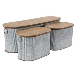 Set of 3 Galvanized Finishing Wooden Lid Storage Container High Quality Metal <b>Garden</b> <b>Tools</b> Durable and High Quality Finishing - Product Image 1
