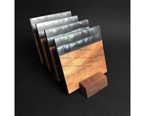 Dessous de verre personnalisés en bois d'acacia, tapis de tasse à thé en résine carrée et ronde, coussin d'isolation thermique en résine époxy - Product Image 6