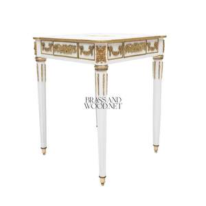 Mesa Auxiliar Cuadrada Blanca de Lujo con Arte Floral Pintado a Mano y Detalles Ornamentales de Latón Dorado Antiguo para Decoración Clásica del Hogar - Product Image 5