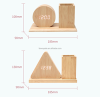 Porte-stylo en bois de bureau avec horloge numérique LED, affichage de la date et de la température pour le bureau et les étudiants