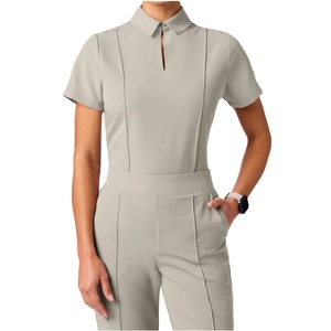 Ensembles d'uniformes médicaux unisexes à col montant, manches courtes, respirants, 35% coton, en velours côtelé écologique, couleur et logo personnalisables, pour le secteur de la beauté - Product Image 2
