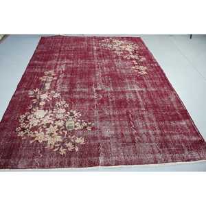 6.8x9.3 ft Rug, Turkish Rug, Vintage <b>Red</b> <b>Wool</b> Bordered Rug - Product Image 3