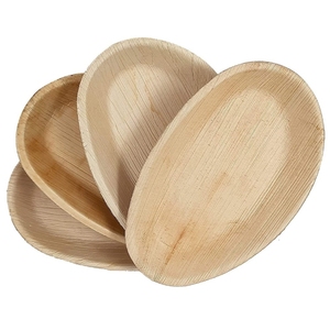 Eco Friendly Elegant Oval <b>Disposable</b> Areca Palm Leaf Plates Serving Solution for Parties - Product Image 3