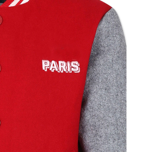 เสื้อแจ็กเก็ตสีแดงแขนสีเทากระดุมทรงเขาสัตว์แบบลำลองสำหรับฤดูหนาวสไตล์สตรีทบริการ OEM ตามสั่ง - Product Image 3