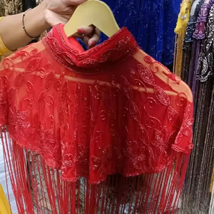 Elegante capa burlesca con cuentas hebras lentejuelas perlas hermoso logotipo espalda sujeta cuello recto Natural para festivales bordado - Product Image 1