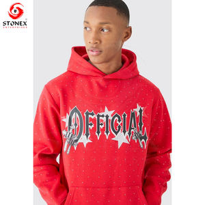 Custom Streetwear Sweatsuit Cotton Hoodie and Sweatpants Set Man Sweatsuit Acid Washed <b>Rhinestone</b> Tracksuit for Men - Product Image 5