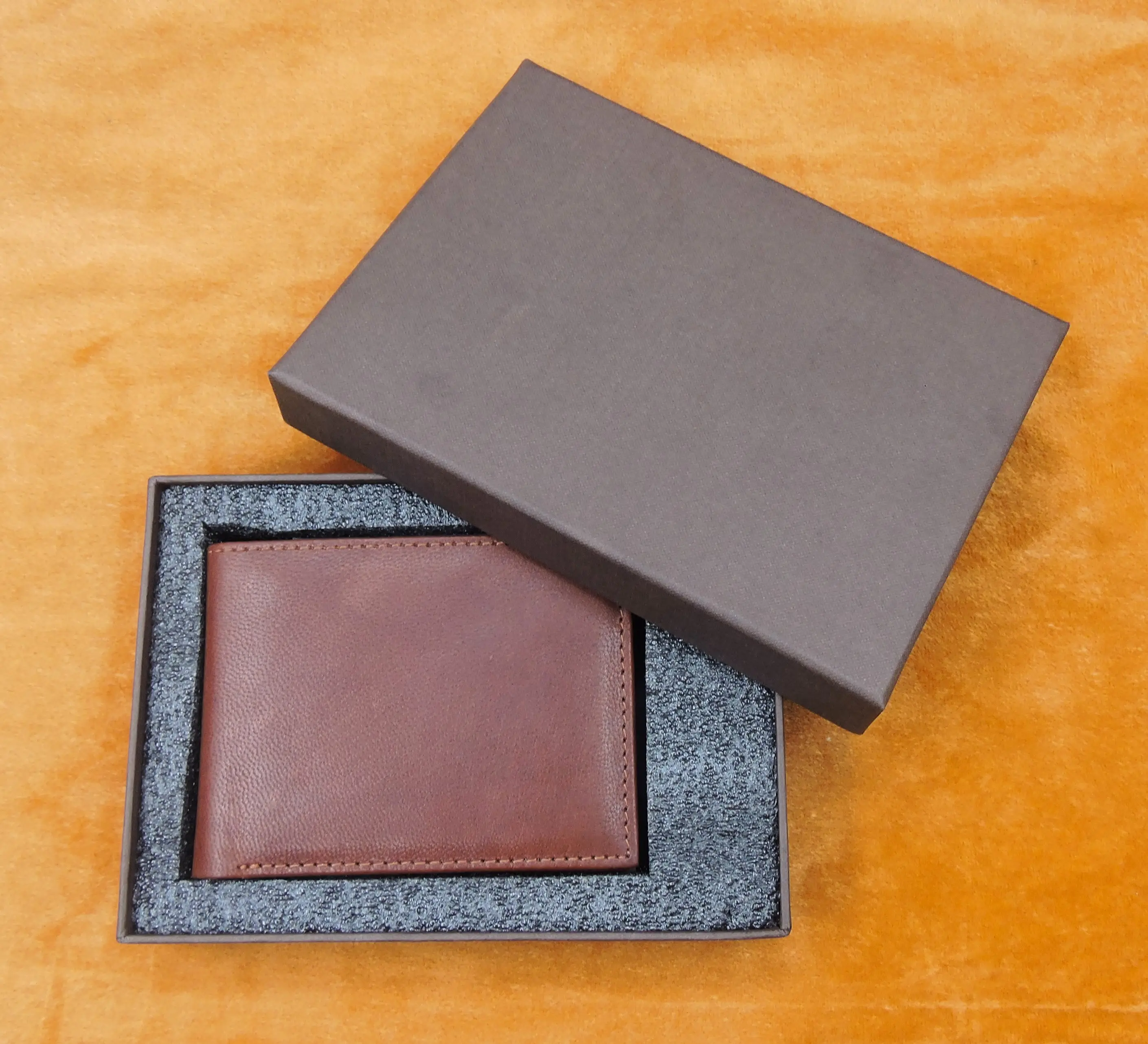 Exclusive Customised Brown Foldable Gift Box and Hamper and Leather wallet Gift Set for your Love Once