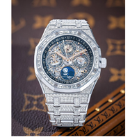 Montre Homme Élégante en Acier Inoxydable avec Diamant Moissanite VVS, Mouvement à Quartz, Verre Écologique, Brillance Supérieure, Style Antique