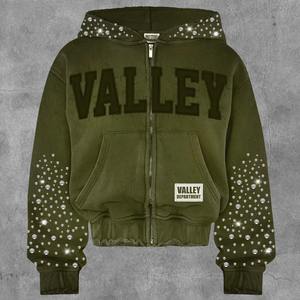 Chándal personalizado de ajuste Regular con lavado ácido de invierno para hombre con acentos de diamantes de imitación completos con estampado de transferencia de calor 400GSM 100% algodón - Product Image 3