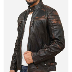 Best Selling <b>Men's</b> Vintage Leather <b>Jacket</b> Stand Comfortable Fit Breathable Solid Color Regular Length Standard - Product Image 4