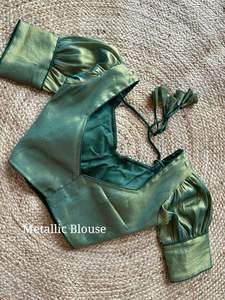 Blouses en soie South Original avec crochet au dos et col en V manches bouffantes vêtements indiens et pakistanais - Product Image 3