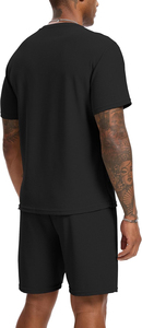 T-shirt et short en coton respirant et décontracté pour hommes, ensemble de deux pièces avec logo personnalisé, survêtement d'été élégant et lourd à personnaliser - Product Image 2