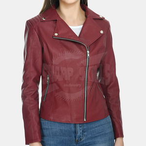 Chaqueta de cuero con cuello levantado de invierno para mujer, Color sólido, ecológica, impermeable, transpirable, de punto, con logotipo personalizado, teñido liso - Product Image 4