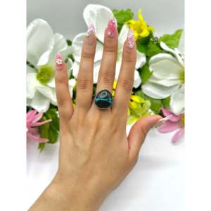 Navajo Handmade Blue <b>Moon</b> Turquoise Sterling Silver <b>Ring</b> Size 9 Hip-Hop Style Inlay Bezel Invisible Setting Stainless Steel Gift - Product Image 5