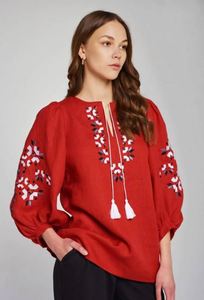 Women's Blouse New Arrival Autumn Ukrainian Embroidered Blouse For Adults V-neck <b>Balloon</b> Long Sleeve Party Wear Top Made - Product Image 2