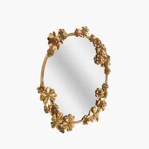 Personalizado Color Oro Flora Diseño Metal Pared Decorativo Dorado Fantasía Espejo Fabricante Mayorista - Product Image 3