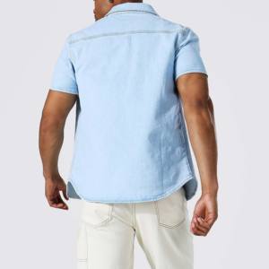 Chemises décontractées pour hommes 2026 en coton, satin et fibre de bambou, tricotées, respirantes, à manches longues, bleues, col rabattu, fourniture OEM, style urbain - Product Image 2