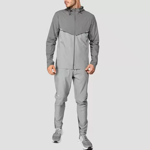 Survêtement léger de haute qualité pour homme, coupe-vent, veste zippée intégrale à séchage rapide avec pantalon assorti, couleur contrastée, vente en gros - Product Image 1