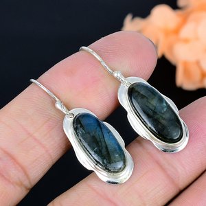 Boucles d'oreilles en labradorite bleue, faites à la main, en argent sterling 925, bijoux en pierres précieuses, cadeau élégant pour femmes - Product Image 3