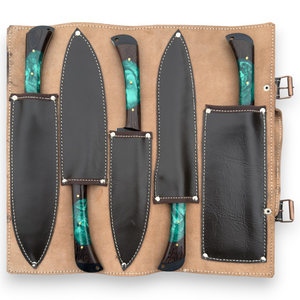 Juego de Cuchillos de Chef de Acero Inoxidable Nordic Forge, Bolsa de Cuero, 5 Piezas, Ambidiestros, Hechos a Mano, OEM, Cuchillos Profesionales con Recubrimiento en Polvo y Madera - Product Image 2