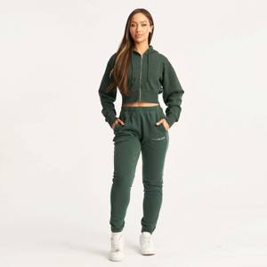 Ensemble sweat à capuche zippé personnalisé et pantalon de jogging survêtements en coton surdimensionnés brodés survêtements lavés à l'acide ensembles de sweats à capuche courts pour femmes - Product Image 1