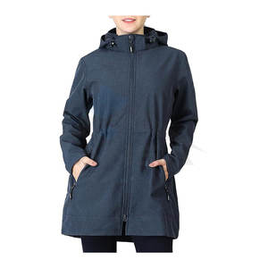 Chaqueta Cortavientos Impermeable Larga para Mujer, Chaqueta Softshell con Forro Polar, Abrigo Aislante Cálido, Color Azul Marino Jaspeado - Product Image 1