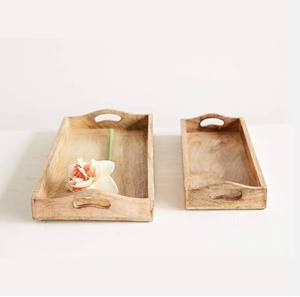 Plateau en bois de manguier fait à la main unique pièce maîtresse rustique pour servir prix de gros Table basse en cuir ottoman résine rotin perle - Product Image 6