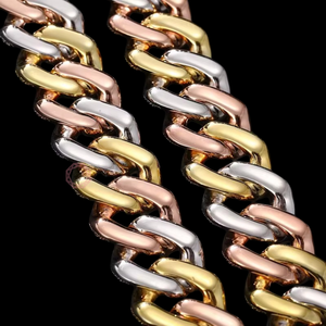 925 <b>Sterling</b> <b>Silver</b> Fine Gold plated VVS Natural Moissanite Lab Grown Diamond Hip-Hop Three Tone Cuban Link <b>Chain</b> <b>for</b> Men/<b>Women</b> - Product Image 5